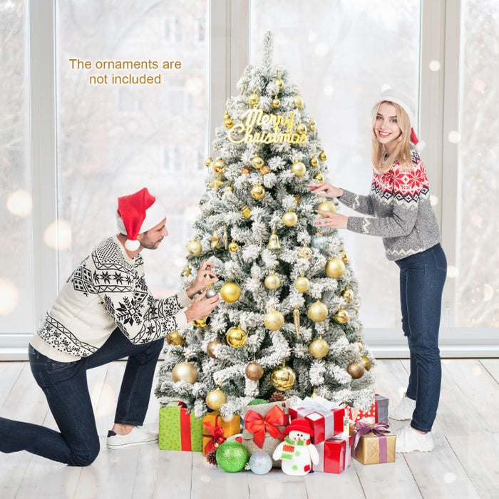 6-Foot Flocked Artificial Christmas Tree with Hinged Design and Metal Stand - Suitable for Christmas Decorations