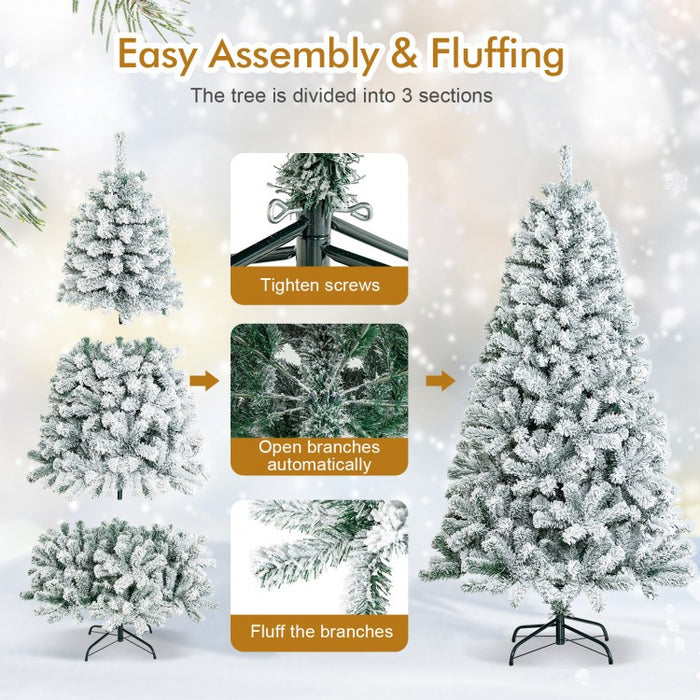 6-Foot Flocked Artificial Christmas Tree with Hinged Design and Metal Stand - Suitable for Christmas Decorations