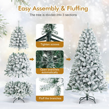Charger l&#39;image dans la galerie, 6-Foot Flocked Artificial Christmas Tree with Hinged Design and Metal Stand - Suitable for Christmas Decorations
