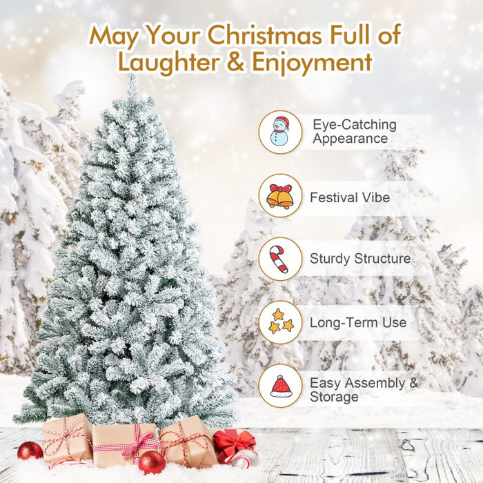 6-Foot Flocked Artificial Christmas Tree with Hinged Design and Metal Stand - Suitable for Christmas Decorations