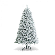 Charger l&#39;image dans la galerie, 6-Foot Flocked Artificial Christmas Tree with Hinged Design and Metal Stand - Suitable for Christmas Decorations
