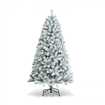 6-Foot Flocked Artificial Christmas Tree with Hinged Design and Metal Stand - Suitable for Christmas Decorations