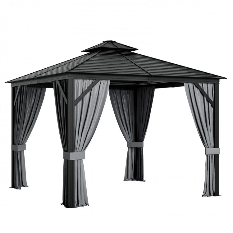 Costway 10x10 ft Gray Outdoor Canopy Gazebo Tent with Privacy Curtains - Suitable for Patio, Parties, and Gatherings
