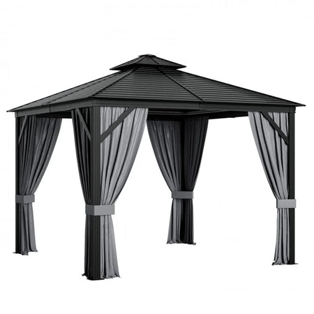 Costway 10x10 ft Gray Outdoor Canopy Gazebo Tent with Privacy Curtains - Suitable for Patio, Parties, and Gatherings