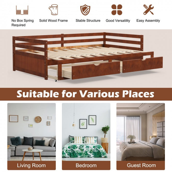 Multifunctional Expandable Double Sofa Bed Frame with Drawers