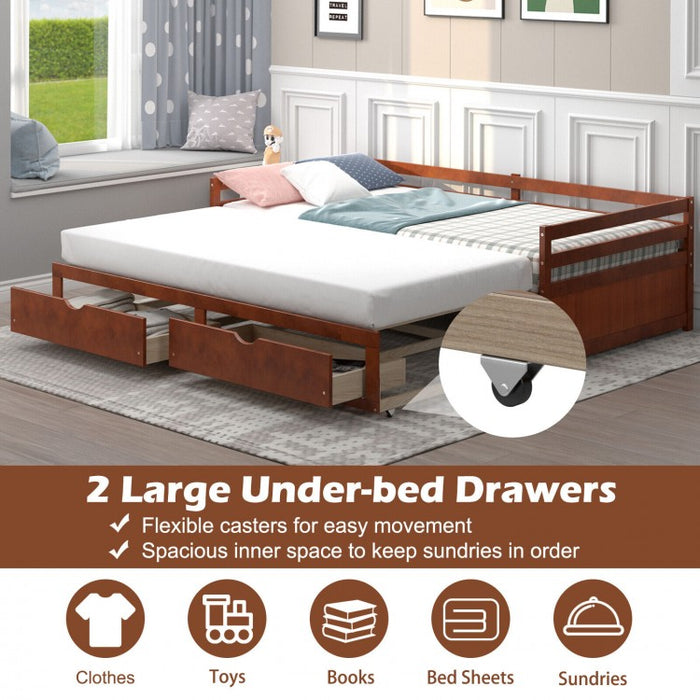 Multifunctional Expandable Double Sofa Bed Frame with Drawers