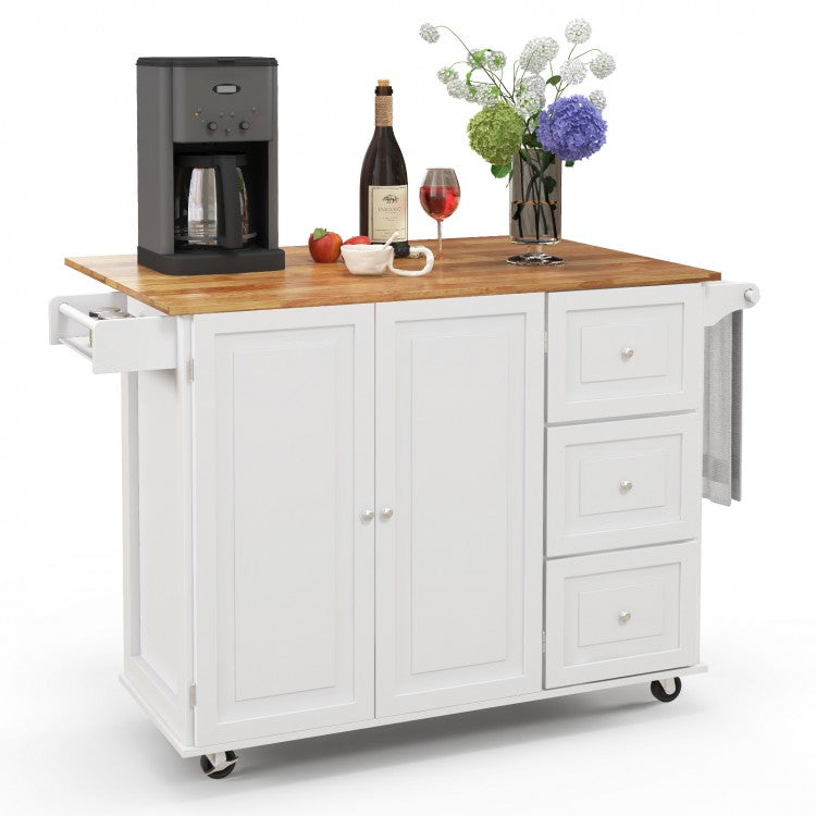 Modern Multifunctional Folding Kitchen Island Cart with Storage Cabinets