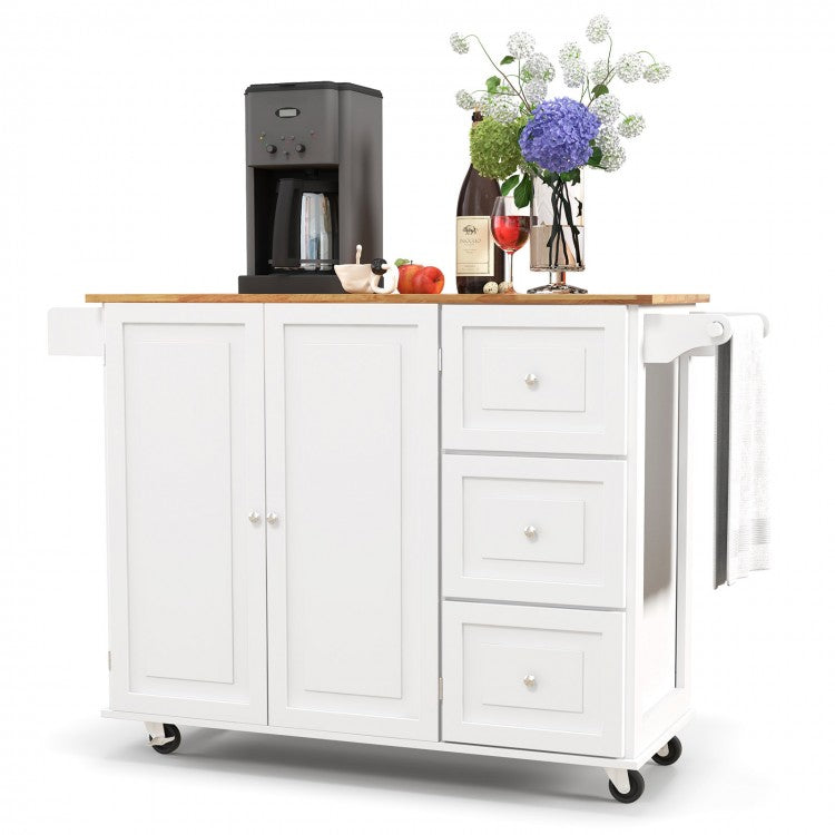 Modern Multifunctional Folding Kitchen Island Cart with Storage Cabinets