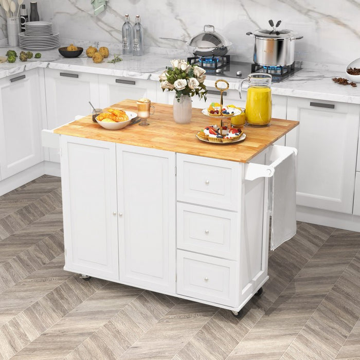 Modern Multifunctional Folding Kitchen Island Cart with Storage Cabinets