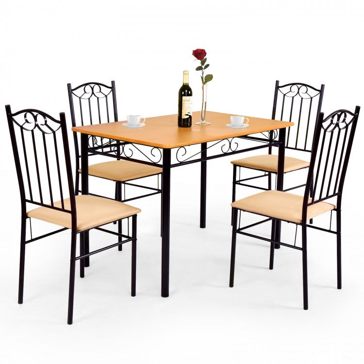 Modern 5-Piece Dining Room Table and Chairs Set with Rectangular Table and 4 Padded Chairs - Suitable for Restaurant