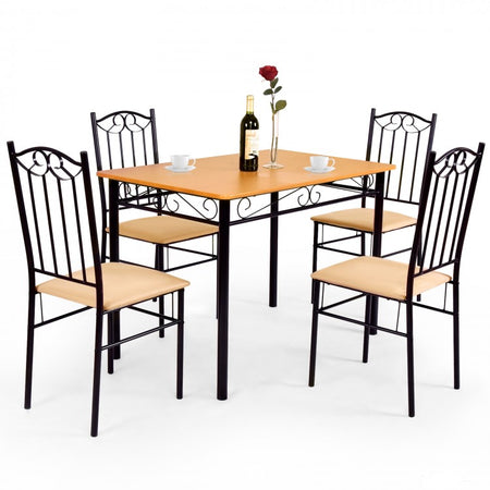 Modern 5-Piece Dining Room Table and Chairs Set with Rectangular Table and 4 Padded Chairs - Suitable for Restaurant
