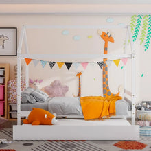 Load image into Gallery viewer, Children&#39;s Solid Wood Bed Frame with Attic-Style Headboard
