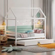 Load image into Gallery viewer, Children&#39;s Solid Wood Bed Frame with Attic-Style Headboard

