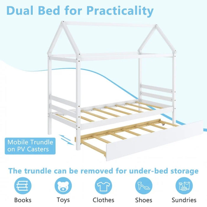Children's Solid Wood Bed Frame with Attic-Style Headboard