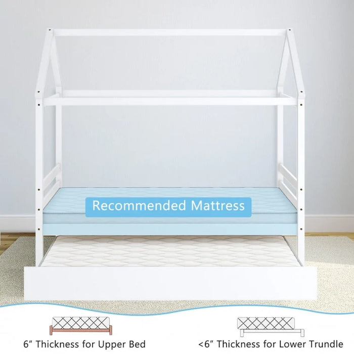 Children's Solid Wood Bed Frame with Attic-Style Headboard