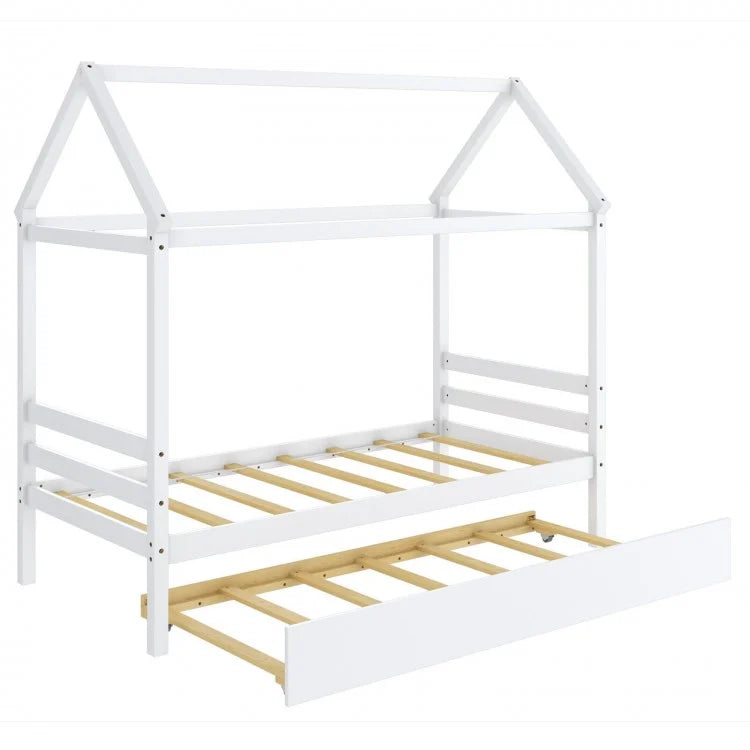 Children's Solid Wood Bed Frame with Attic-Style Headboard