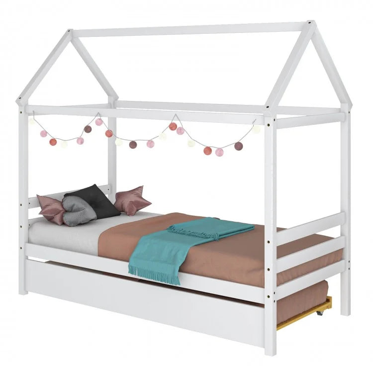 Children's Solid Wood Bed Frame with Attic-Style Headboard
