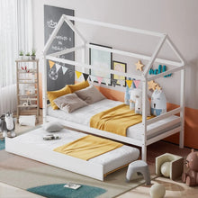 Load image into Gallery viewer, Children&#39;s Solid Wood Bed Frame with Attic-Style Headboard
