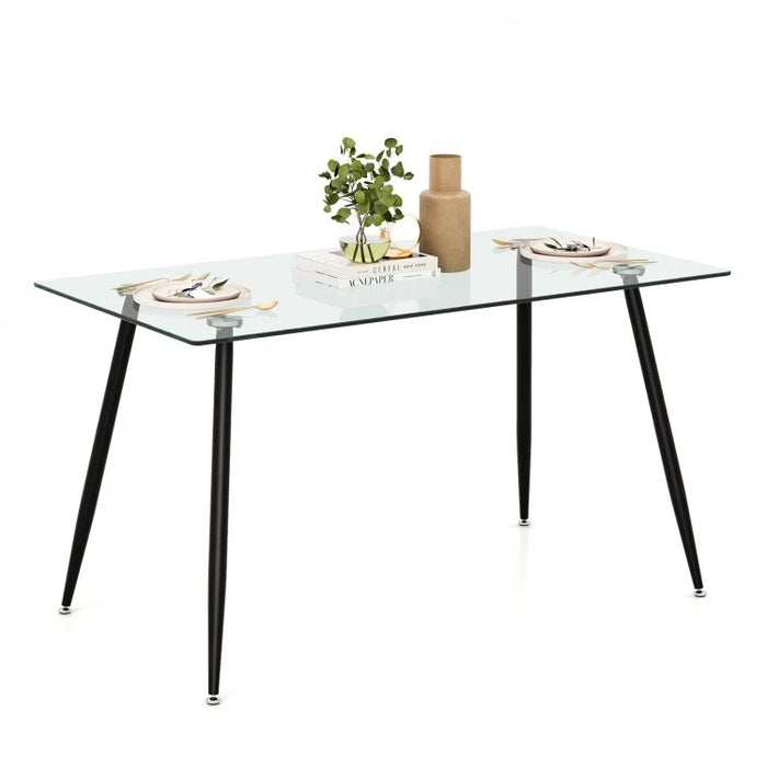 Modern Rectangular Glass Dining Table with Heavy-Duty Steel Legs - Suitable for Kitchen and Restaurant