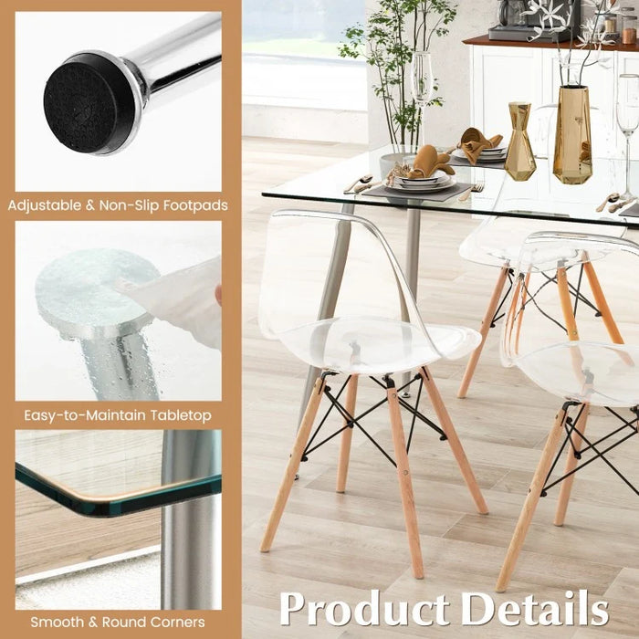 Modern Rectangular Glass Dining Table with Heavy-Duty Steel Legs - Suitable for Kitchen and Restaurant