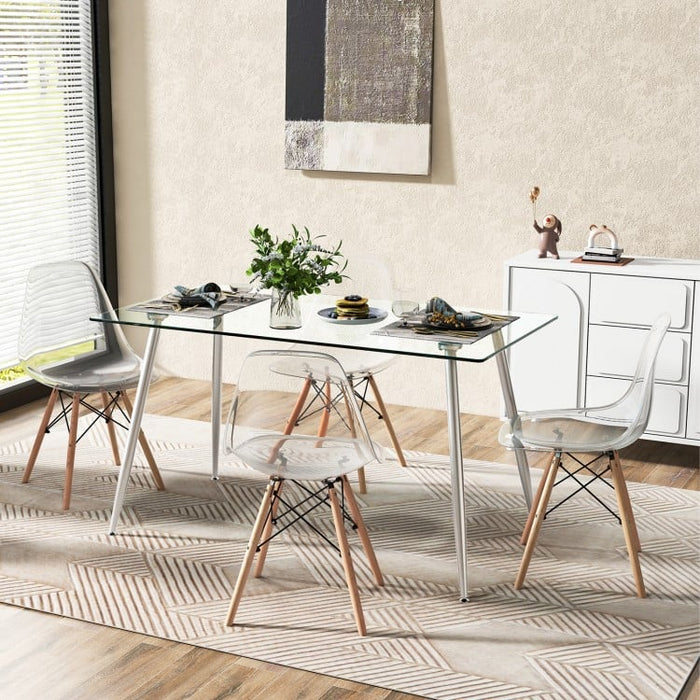 Modern Rectangular Glass Dining Table with Heavy-Duty Steel Legs - Suitable for Kitchen and Restaurant