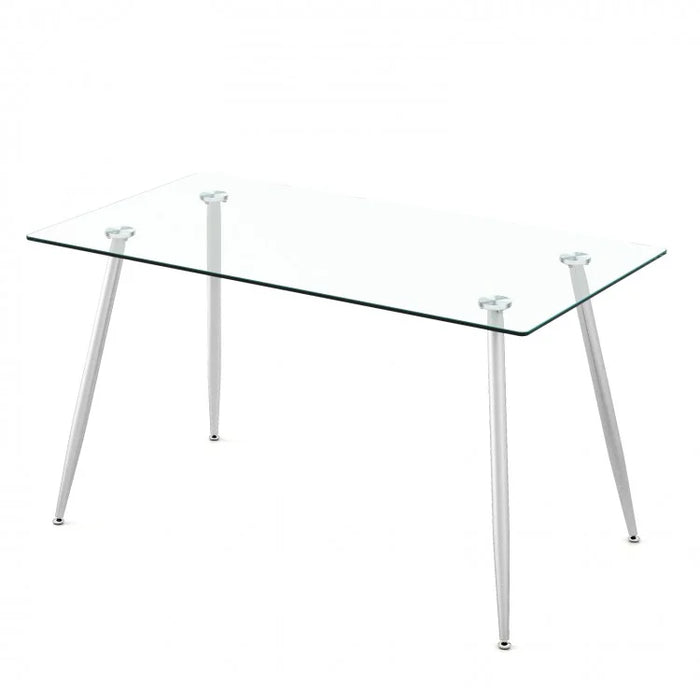 Modern Rectangular Glass Dining Table with Heavy-Duty Steel Legs - Suitable for Kitchen and Restaurant