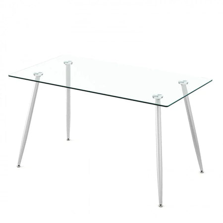 Modern Rectangular Glass Dining Table with Heavy-Duty Steel Legs - Suitable for Kitchen and Restaurant