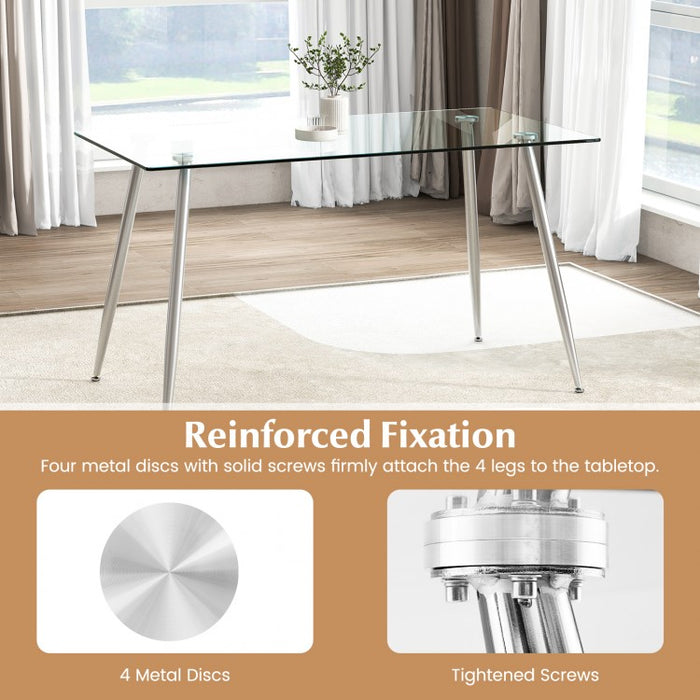 Modern Rectangular Glass Dining Table with Heavy-Duty Steel Legs - Suitable for Kitchen and Restaurant