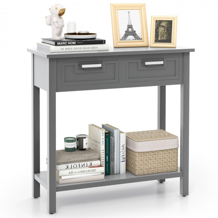 Open-Concept Entryway Console Table with Two Drawers