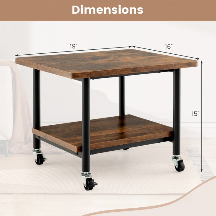Mobile Printer Stand with Locking Casters and Storage Shelves
