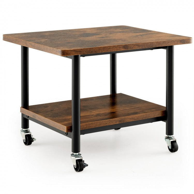 Mobile Printer Stand with Locking Casters and Storage Shelves