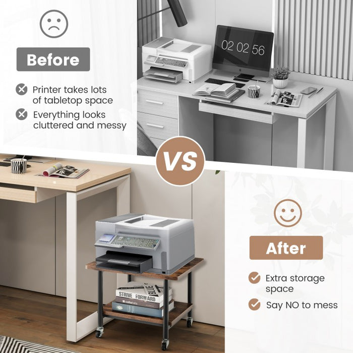 Mobile Printer Stand with Locking Casters and Storage Shelves