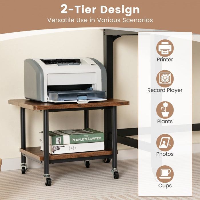 Mobile Printer Stand with Locking Casters and Storage Shelves