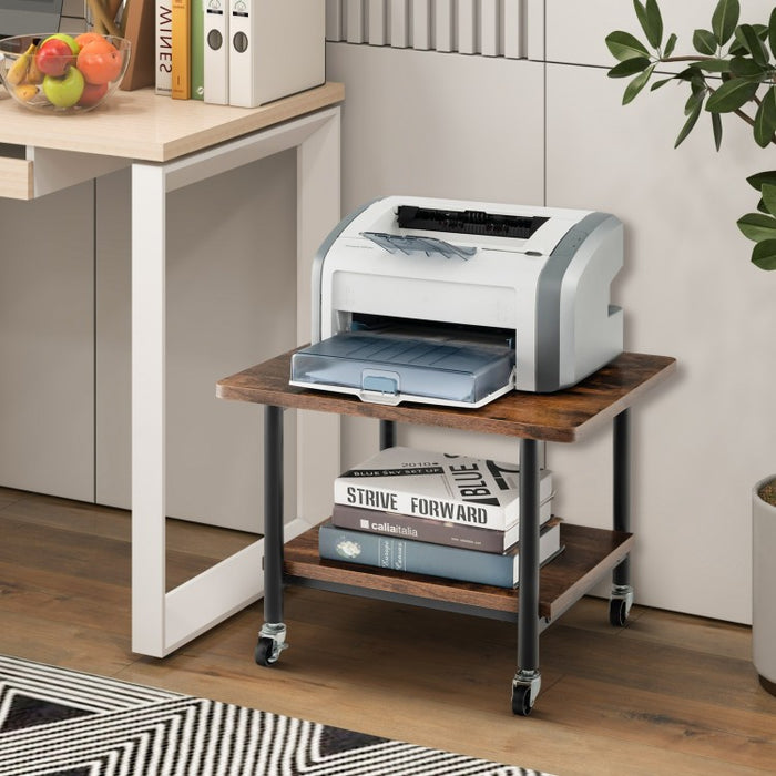 Mobile Printer Stand with Locking Casters and Storage Shelves