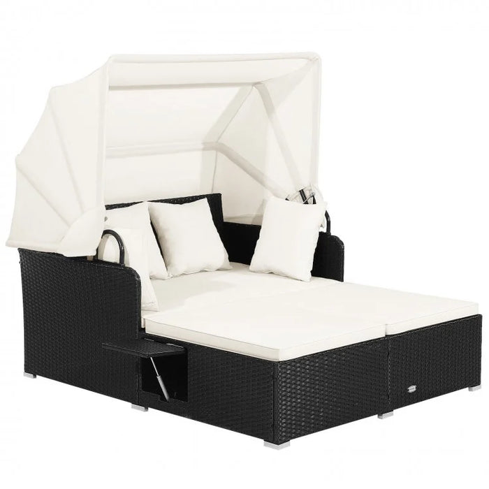 Costway Outdoor Daybed with Canopy - Features Hidden Side Tables and Retractable Sunshade