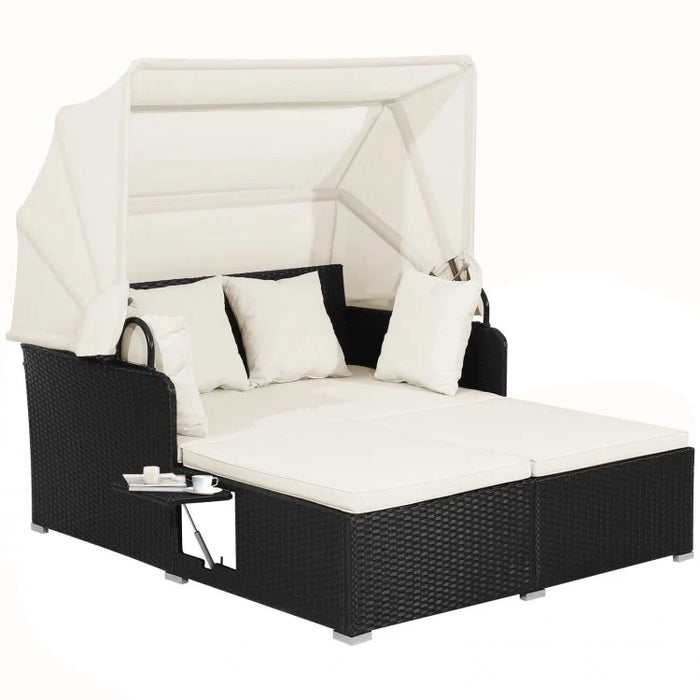 Costway Outdoor Daybed with Canopy - Features Hidden Side Tables and Retractable Sunshade