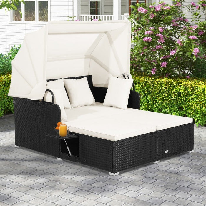 Costway Outdoor Daybed with Canopy - Features Hidden Side Tables and Retractable Sunshade