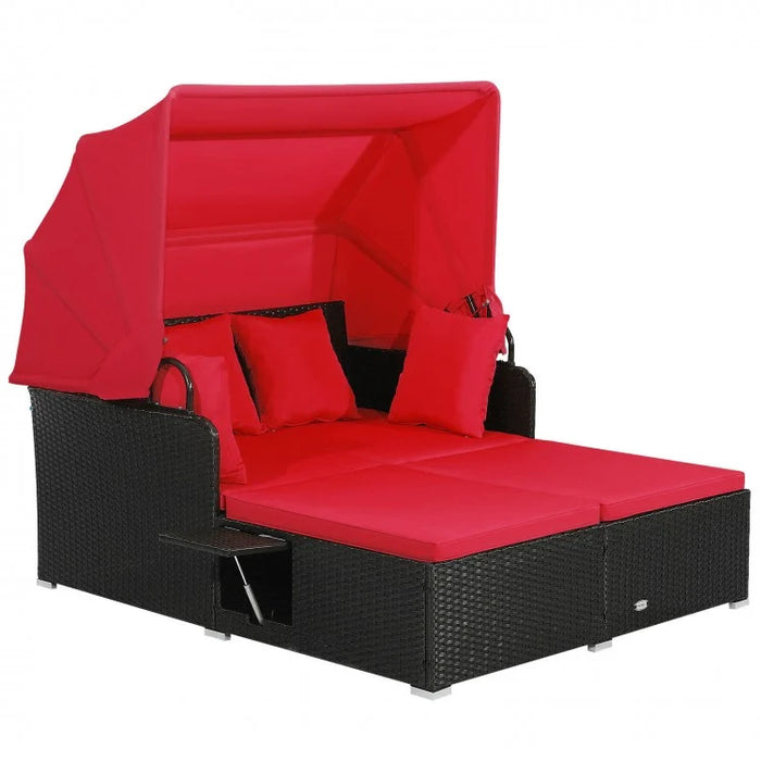 Costway Outdoor Daybed with Canopy - Features Hidden Side Tables and Retractable Sunshade