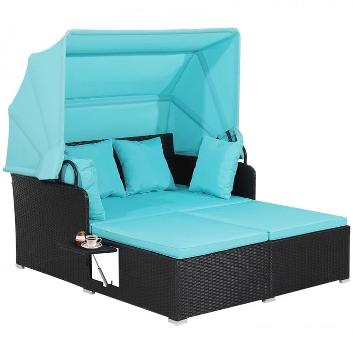 Costway Outdoor Daybed with Canopy - Features Hidden Side Tables and Retractable Sunshade