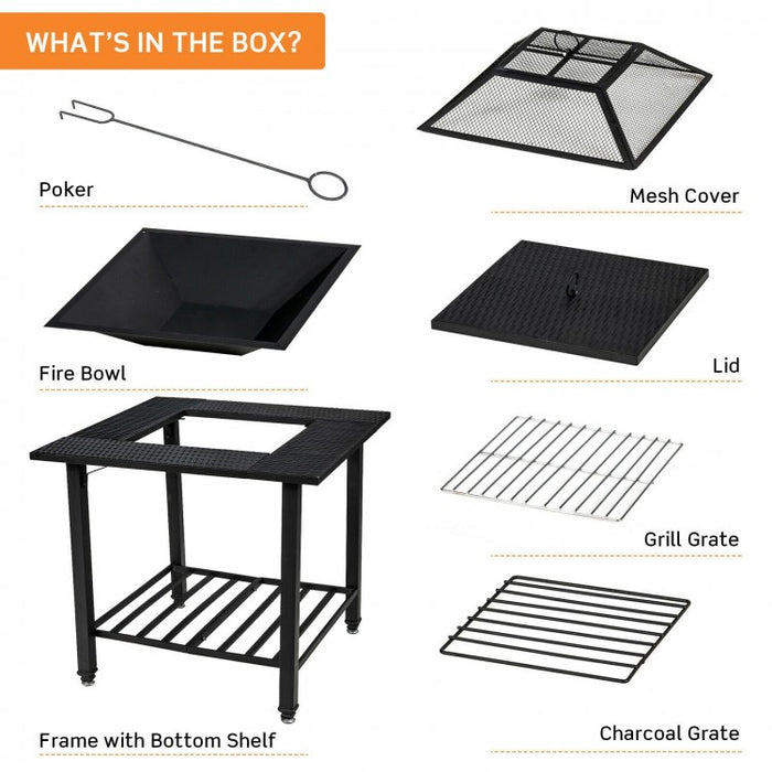 Multifunctional Outdoor Fire Pit Table - Can Be Used as BBQ, Cooler, and Dining Table