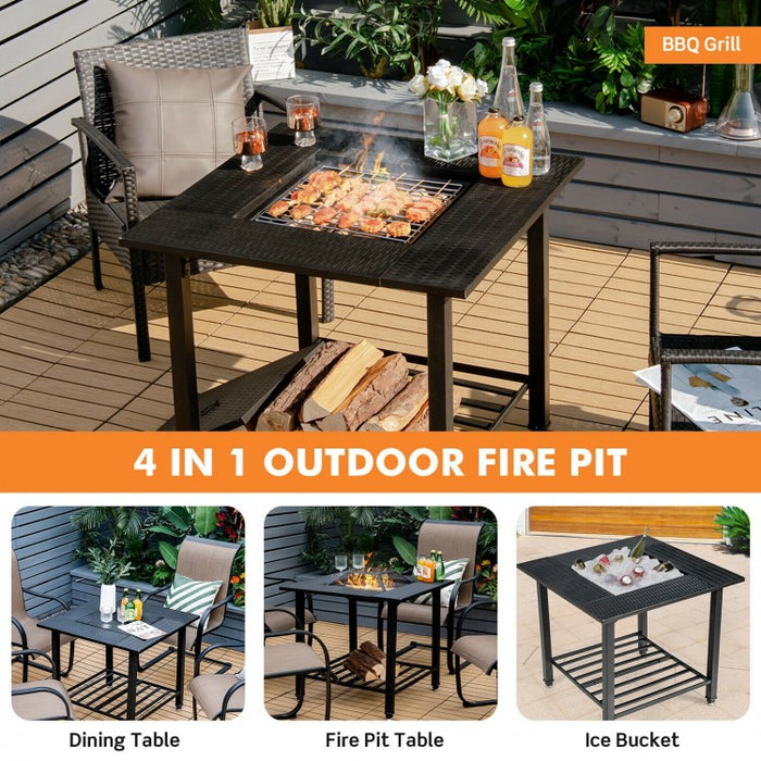 Multifunctional Outdoor Fire Pit Table - Can Be Used as BBQ, Cooler, and Dining Table