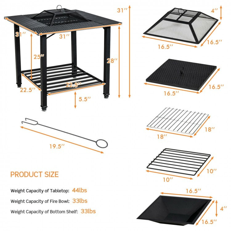 Multifunctional Outdoor Fire Pit Table - Can Be Used as BBQ, Cooler, and Dining Table