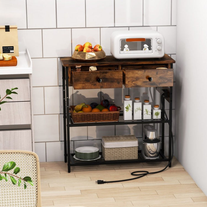 Costway Industrial Style Narrow Entryway Table with 2 Drawers and Metal Wire Frame - Suitable for Living Room and Entry