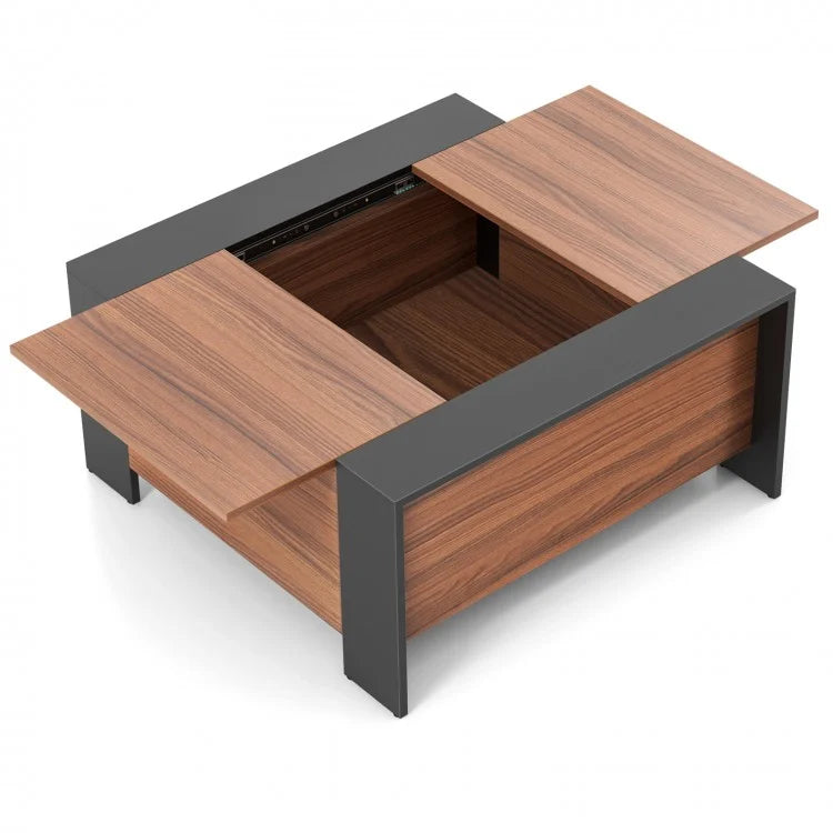 Industrial Style Coffee Table with Sliding Top and Built-in Hidden Storage Cabinet - Suitable for Living Room and Office