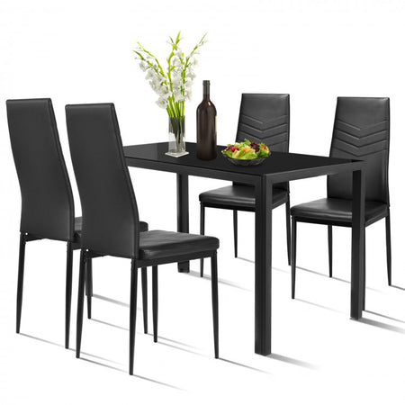 Modern Dining Table Set - 5-Piece Set with Long Table and 4 Chairs - Suitable for Kitchen and Restaurant