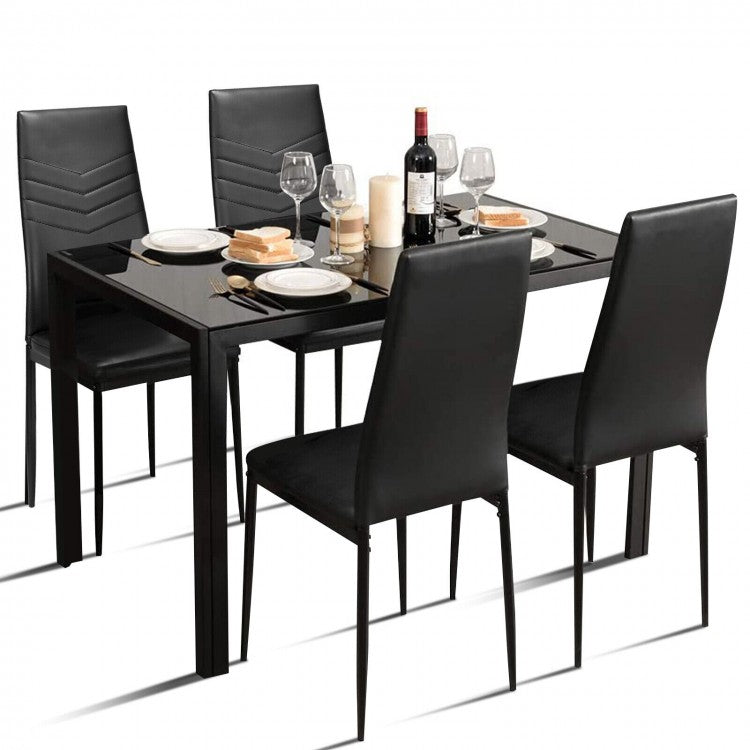 Modern Dining Table Set - 5-Piece Set with Long Table and 4 Chairs - Suitable for Kitchen and Restaurant