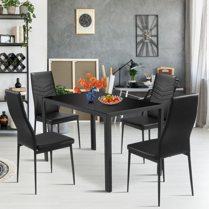 Modern Dining Table Set - 5-Piece Set with Long Table and 4 Chairs - Suitable for Kitchen and Restaurant