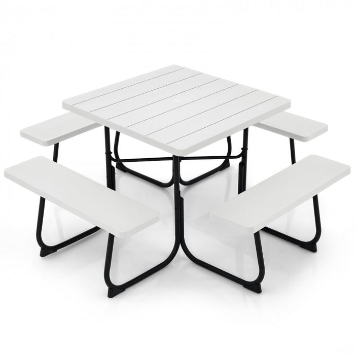 Outdoor Dining Table and Chairs Set - 4-Piece Set with 4 Benches and 1 Square Table - Suitable for Backyard and Garden Gatherings