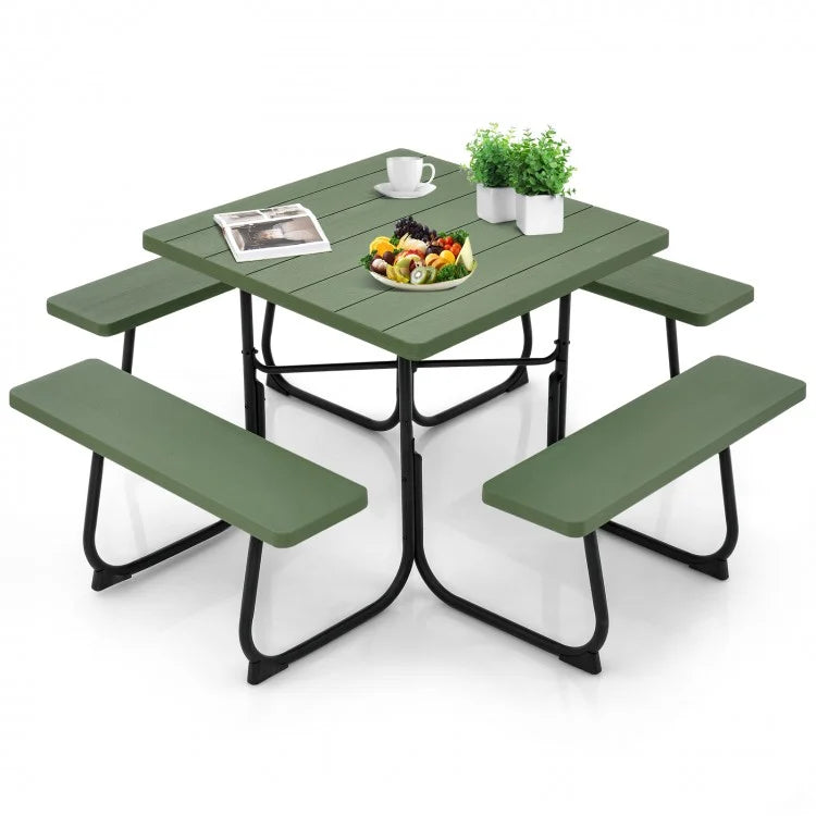 Outdoor Dining Table and Chairs Set - 4-Piece Set with 4 Benches and 1 Square Table - Suitable for Backyard and Garden Gatherings