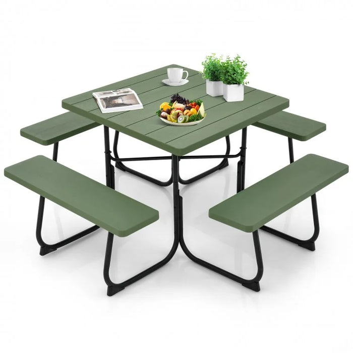 Outdoor Dining Table and Chairs Set - 4-Piece Set with 4 Benches and 1 Square Table - Suitable for Backyard and Garden Gatherings
